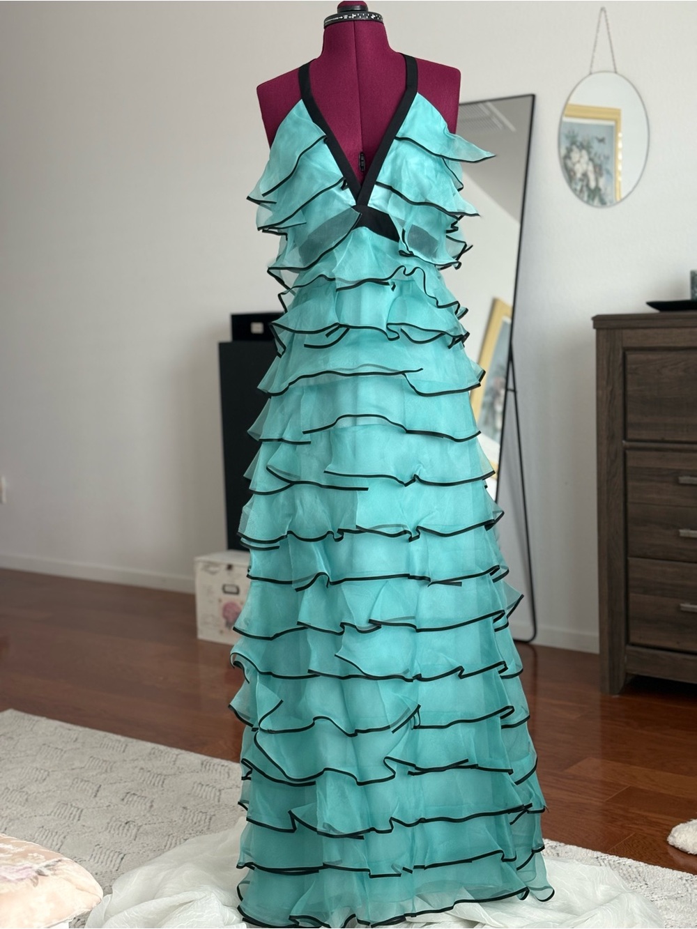 NWT LOTTIE TEAL Sachin and Babi exclusive NM Silk ORGANZA Gown SZ 8 $795 MSRP - Picture 2 of 10